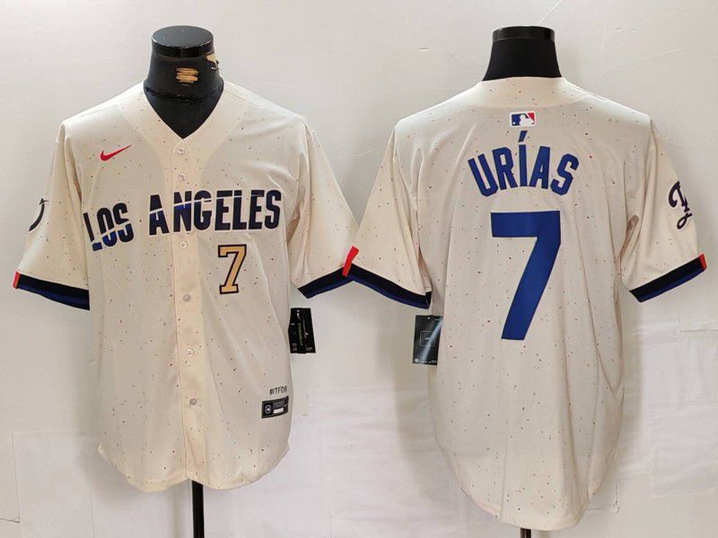 Men Los Angeles Dodgers #7 Urias Cream Fashion Nike Game MLB Jersey style 6291